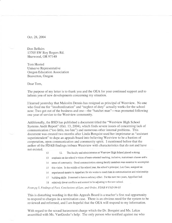 October 2004 letter of frustraiton to BEA uniserve rep Tom Husted