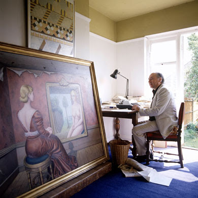 1987: JG Ballard working at his writing desk in his Shepperton home. Photograph: Martyn Goddard/Rex Features