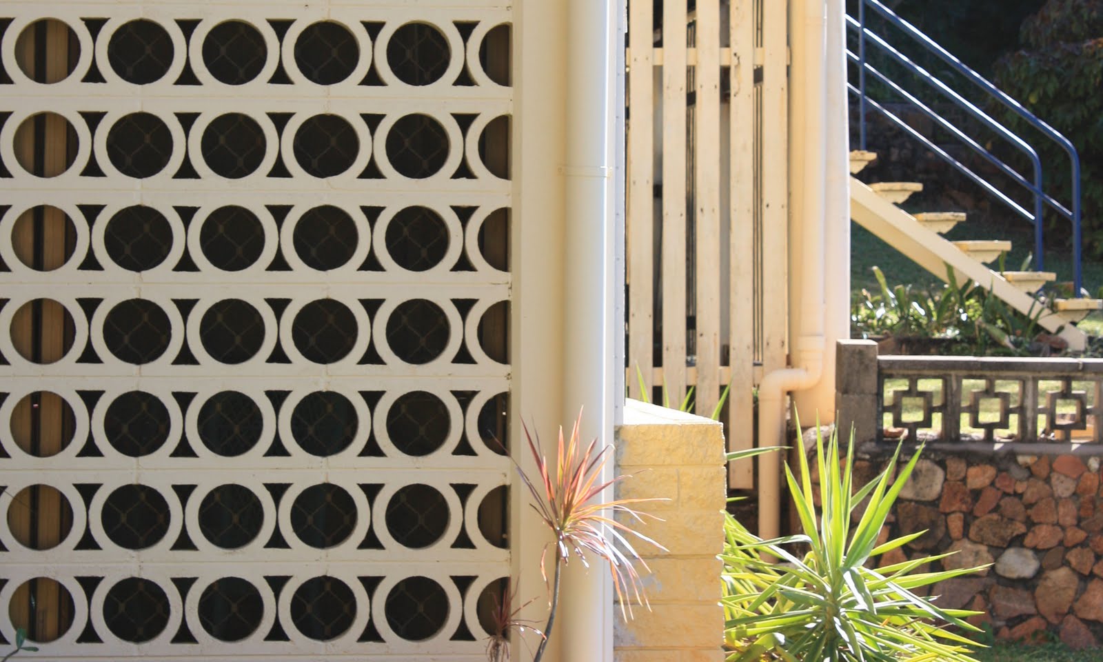 Bricks Breeze blocks, Mid century exterior, Cinder block garden wall