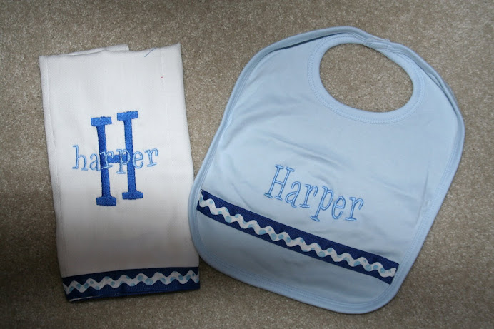 Personliazed bib and burp combo $10 each or $18 for set