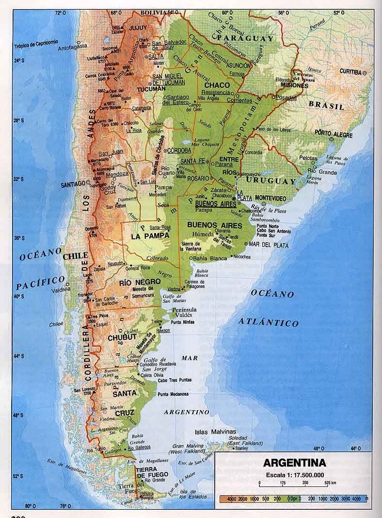 MAPA FISICO DE ARGENTINA