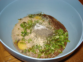 Combine everything except beef in mixing bowl.