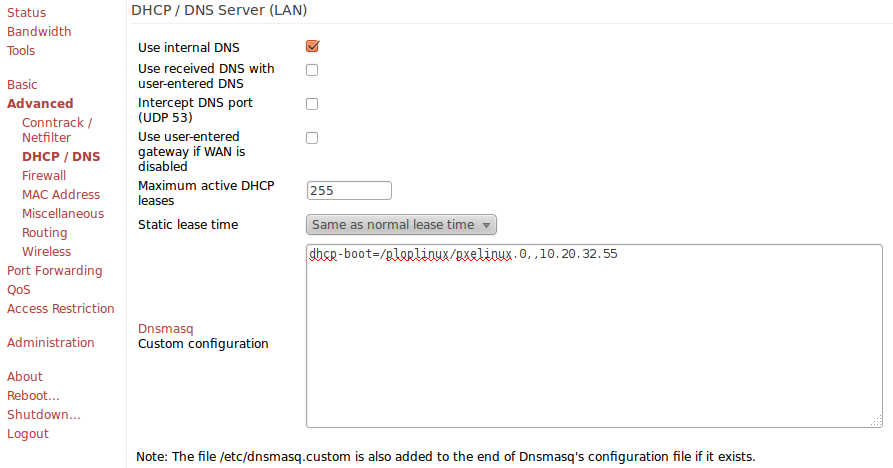 Dnsmasq options for PXE