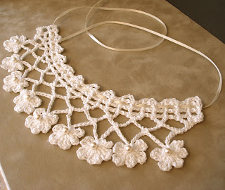 PDF Crochet Pattern: Fabled Flowers Trellis and Blossom Lace Bridal Wedding Necklace with Pearls and Ribbon
