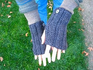 crocheted grey wool blend fingerless gloves for guys