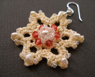 PDF crochet pattern easy vanilla snowflake lace earrings with embroidery