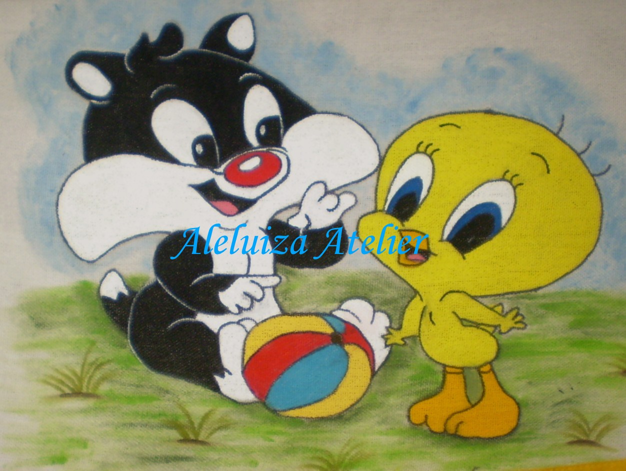 pintura em tecido e ponto cruz frajola e piu piu
