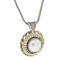 Silver, Gold and Pearl Necklace Handcrafted gold jewelry, David Tishbi jewelry, pearl jewelry