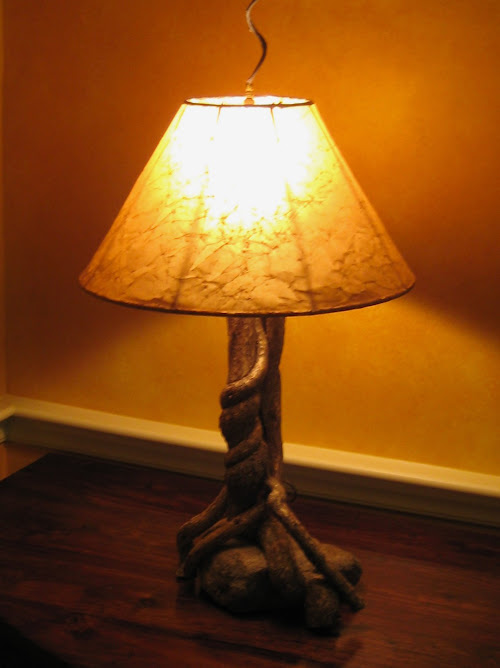 Handcrafted bittersweet lamp on a granite base