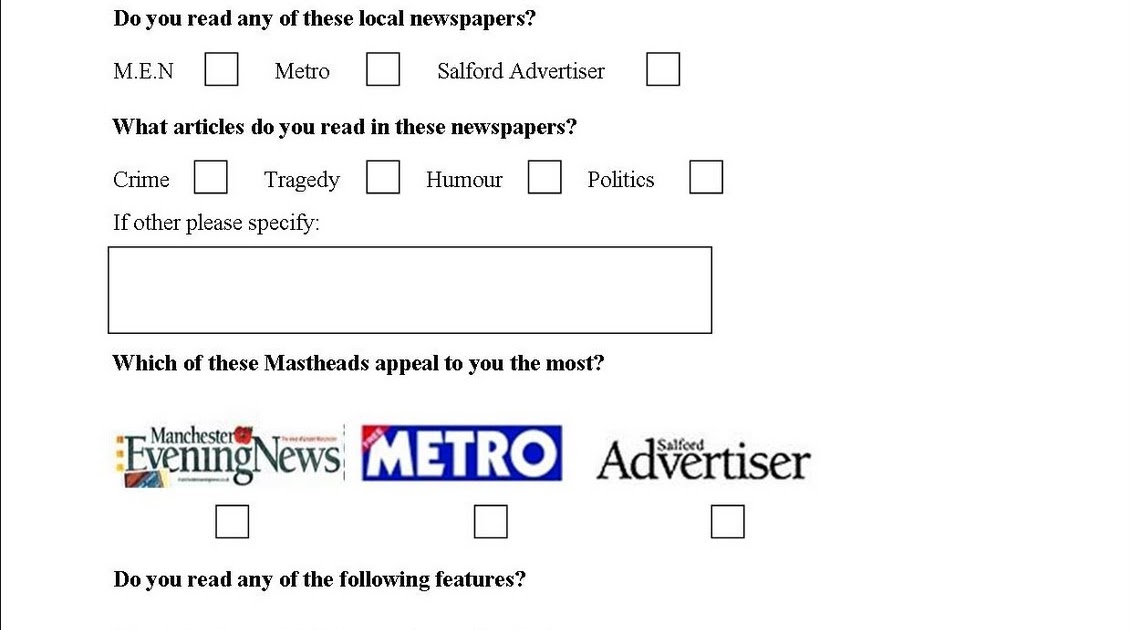 A2 Media Project Charlie Fereday Local newspaper questionnaire