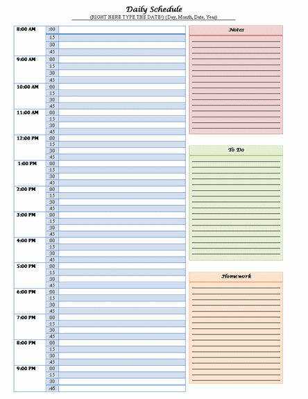 time schedule template. Time table template