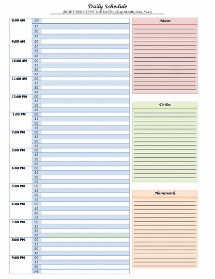 time schedule table