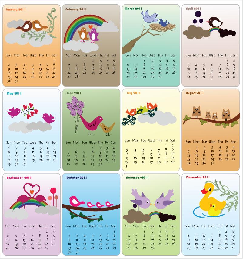 Funky calendar with funny cartoon clip arts. Calendar 2011wallpapers 