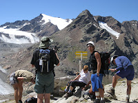 Our hiking group putting on sunscreen