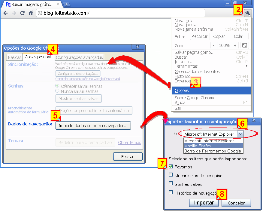 Importar dados de navegação no Google Chrome Importar dados de navegação e favoritos no google chrome