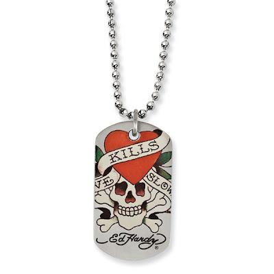 Stainless Steel Ed Hardy Skull Dog Tag