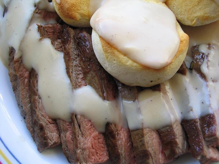 Cooking Stuff Flank Steak with Bacon Gravy.
