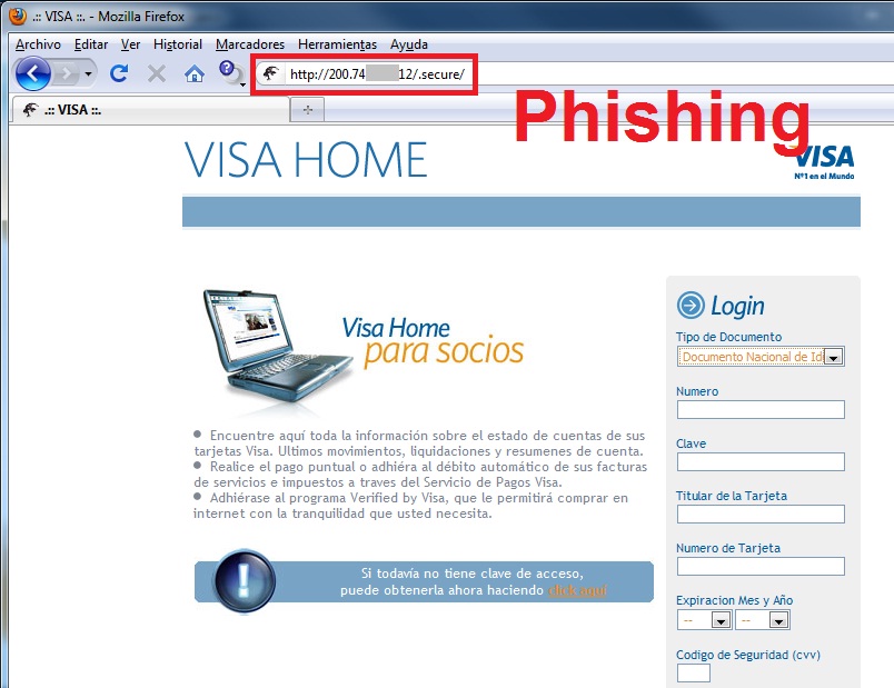Página falsa de Visa Argentina Página falsa de Visa Argentina