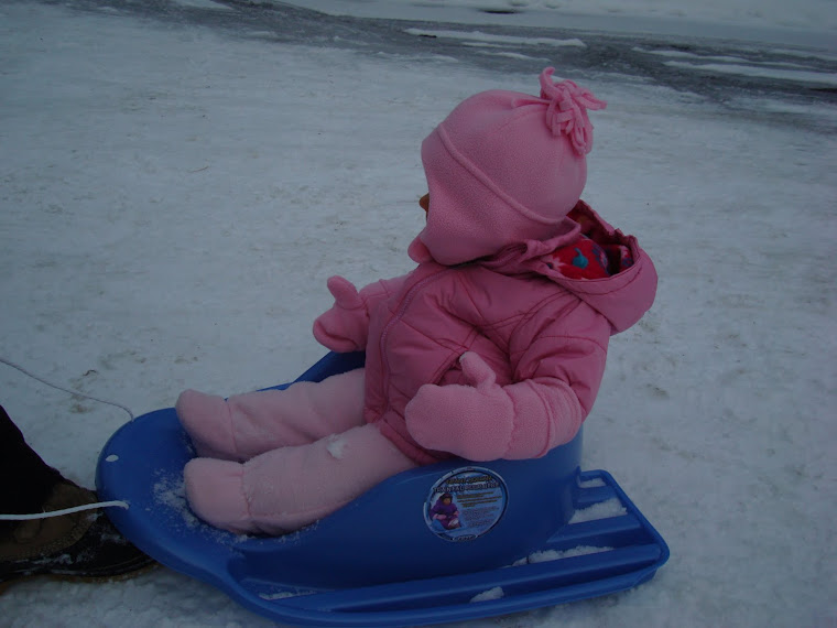 This is the coolest sled ever!! Daddy made a big hill for me to slide down