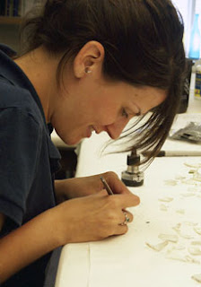 Carrie labeling glass sherds