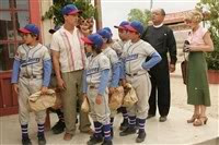 A Scene from The Perfect Game featuring (from left to right) Angel Macias (Jake T. Austin), Cesar (Clifton Collins Jr.), Mario (Moises Arias), Gerando (Mario Quinonez), Enrique (Jansen Panettiere), Reverend Clarence (Cheech Marin) and Frankie (Emilie de Ravin).