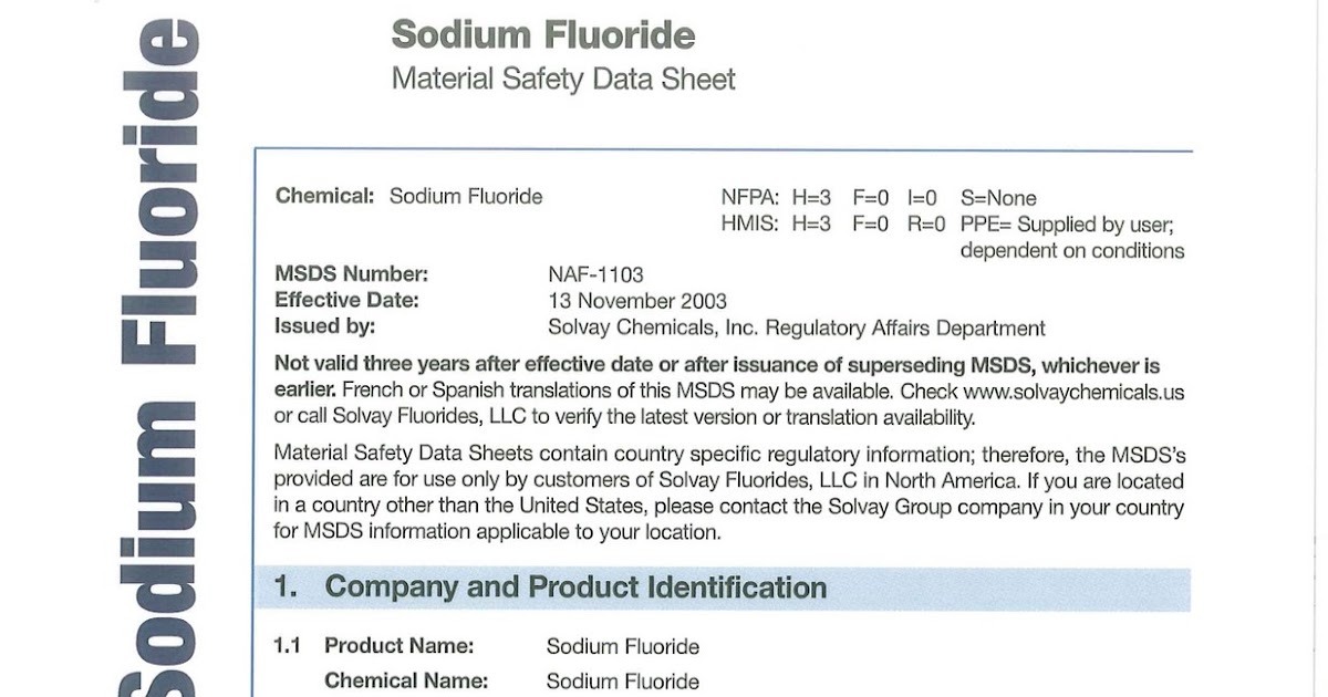 THE NORTHWEST HERALD SODIUM FLUORIDE MSDS