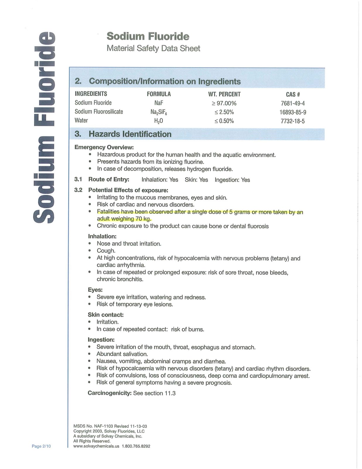 THE NORTHWEST HERALD SODIUM FLUORIDE MSDS
