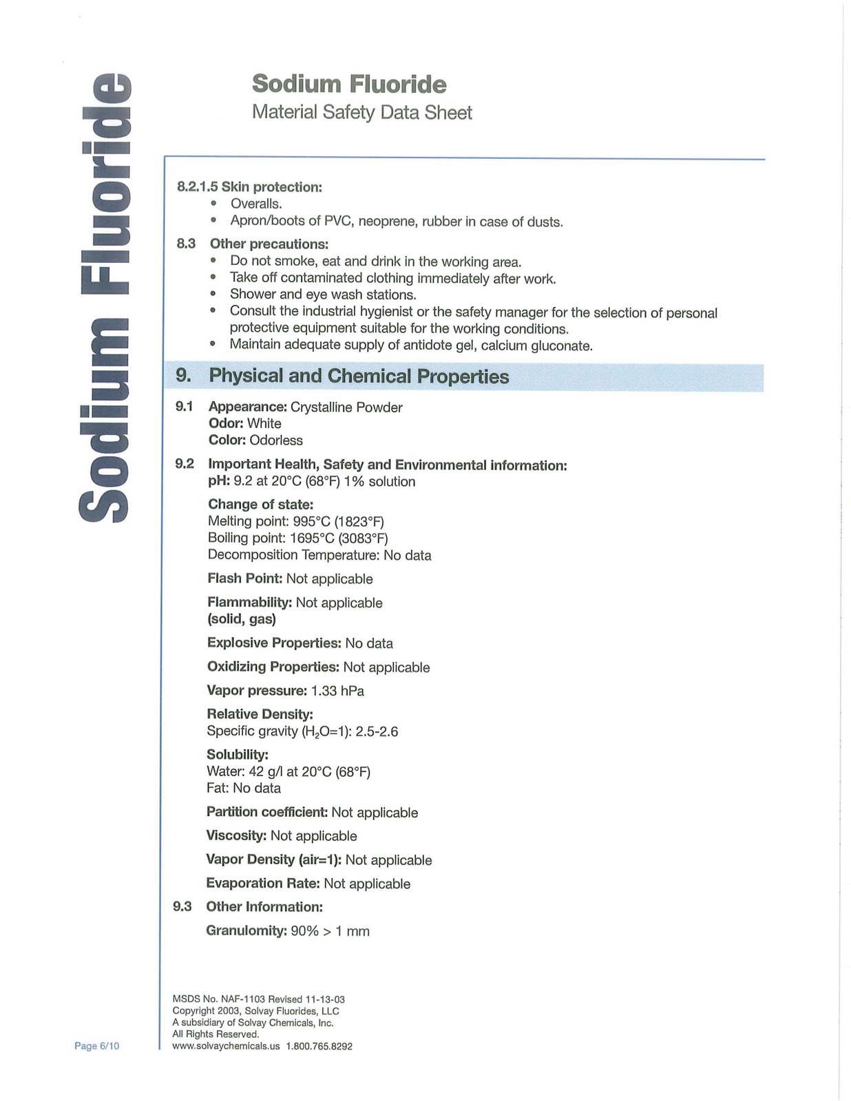 THE NORTHWEST HERALD SODIUM FLUORIDE MSDS