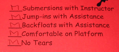 Close-up of Joy's swim report card