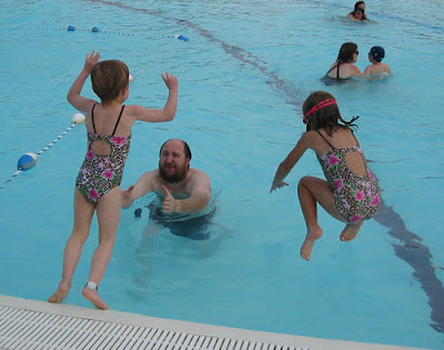 Joy and Rose jump into the pool