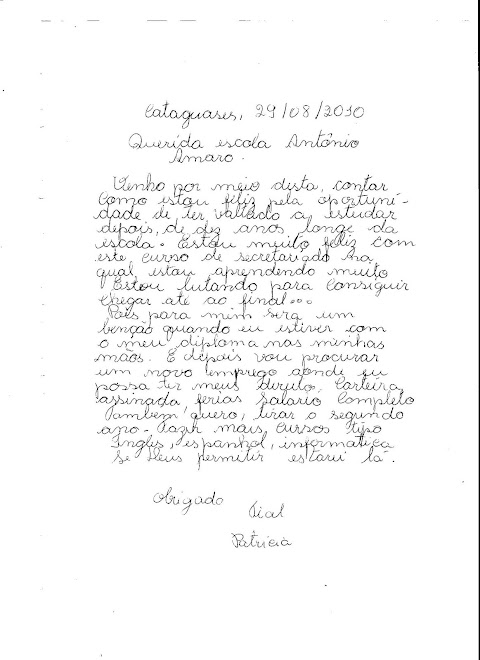 Carta do Projeto 50 Anos da Escola Municipal Prof Antonio Amaro - 2010