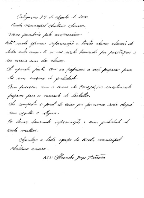 Carta 50 anos Escola Municipal Prof Antonio Amaro 2010