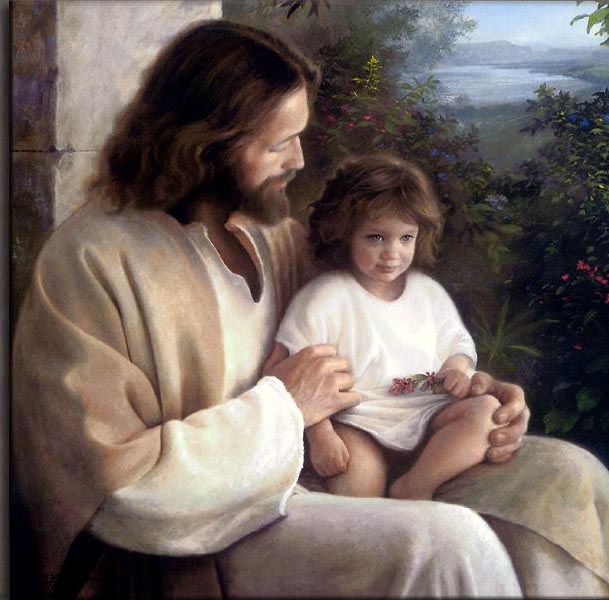 Jesus holding a baby girl