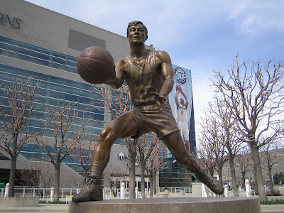 statue of John Stockton in front of EnergySolutions Arena statue of John Stockton in front of EnergySolutions Arena