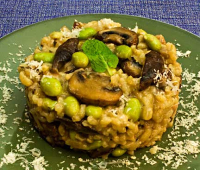 Edamame and Mushroom Risotto with Pancetta Edamame and Mushroom Risotto with Pancetta