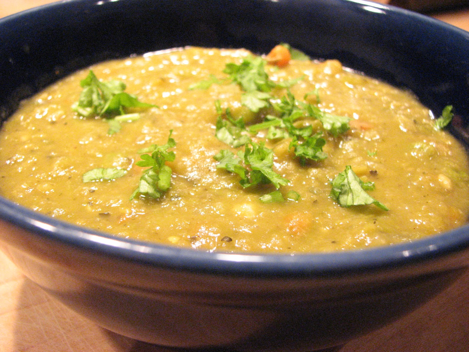 THE VOLUPTUOUS VEGETARIAN Green Split Pea Soup with Green Peas