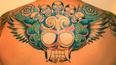 Skull and Wings Back Tattoo