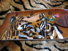 Tiger Headstock Inlay of ebony, abolone and mother of pearl
