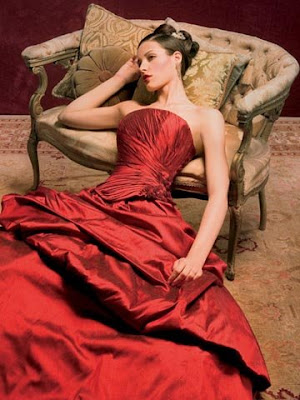 red satin wedding gown