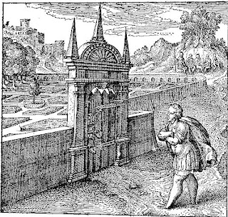 Emblem XXVII. Qui Rosarium intrare conatur Philosophicum absque clave