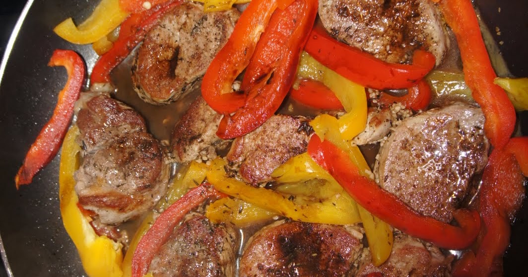 healthy.tasty.easy. Pork Tenderloin Medallions with Red and Yellow Peppers