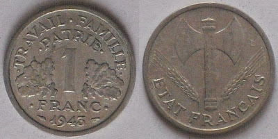 france 1 franc axe 1943
