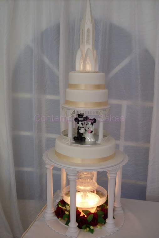 3 tier water fountain Cake with Mickey and Minnie Mouse
