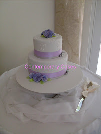 Lilac roses stacked  wedding cake