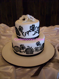 Black and white themed cake.