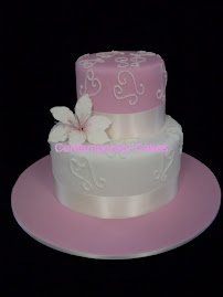 Pink and white theme sugar lily wedding cake.