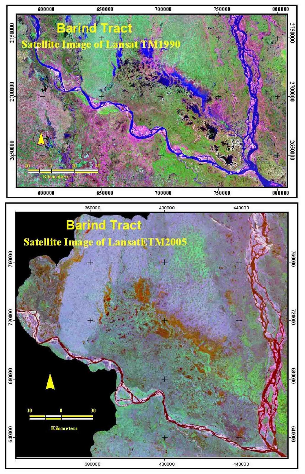 Figure: Satellite images showing the conditions of Drought in Barind Trac