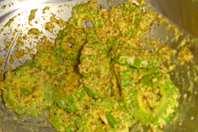 kalara bhajja is very popular recipe in Odisha, has got very contrasting flavours of bitter kalaras and spicy mustard paste. 