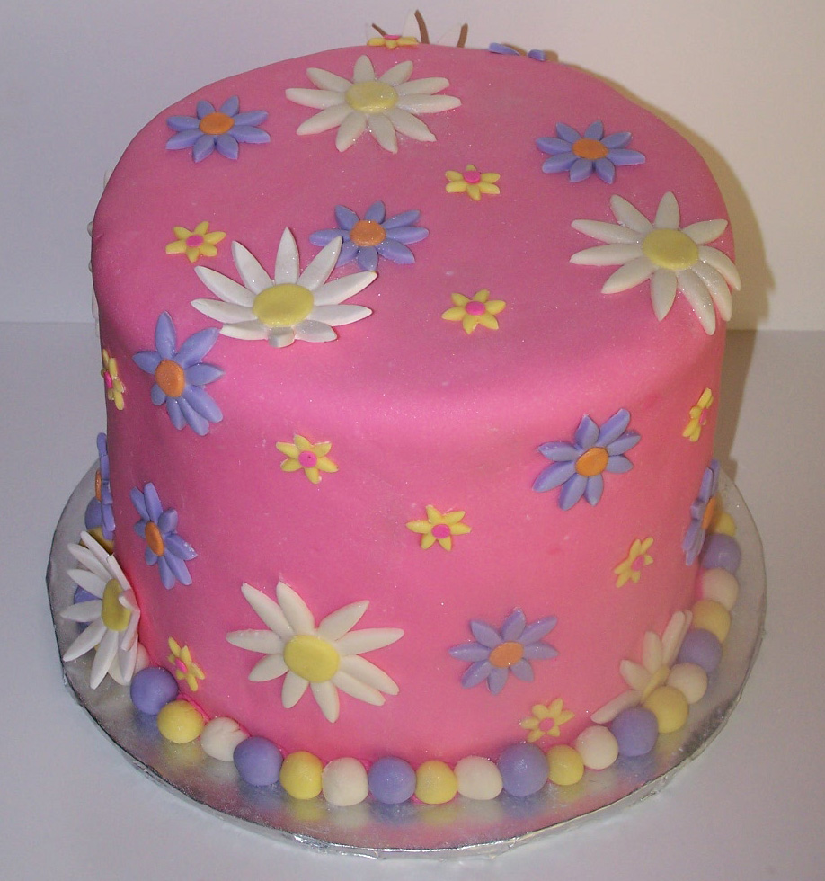 Pink Daisy Cake (with Rainbow Inside}