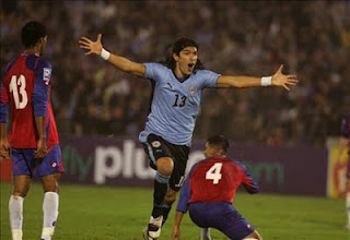 Loco Abreu comemora, Uruguai na Copa